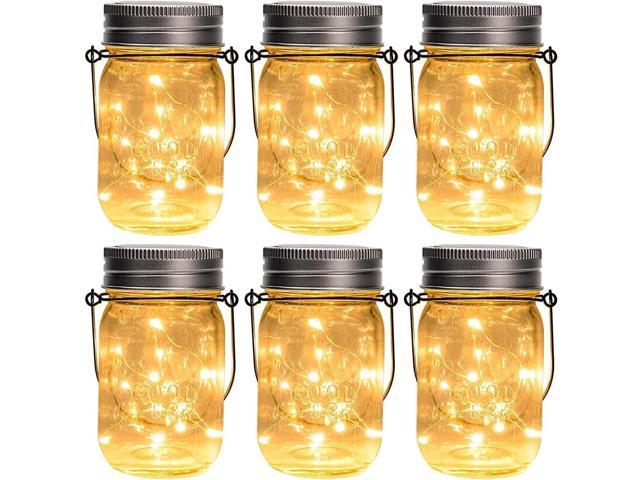 GIGALUMI Hanging Mason Jar Solar Lights, 6 Pack 30 Led Hanging Lantern
