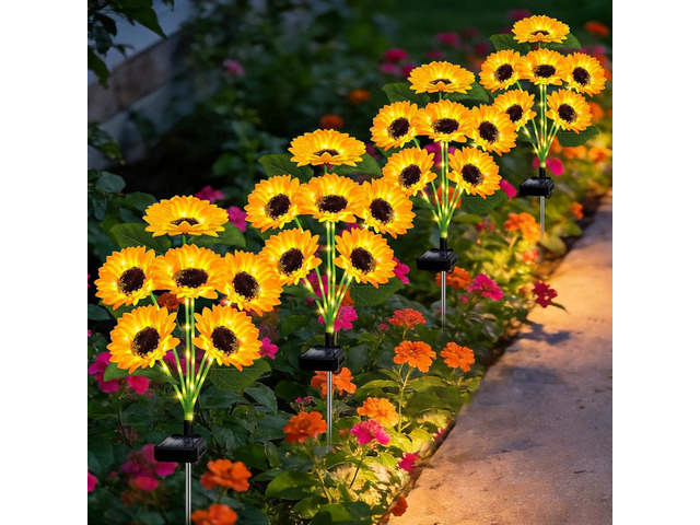 Solar Lights Outdoor 4 Pack 24 Solar Sunflower Flowers Lights Garden Decor