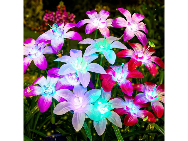 Ahaorigin Solar Garden Lights Outdoor, 4 Pack Blooming Lily Solar Flowers Outdoor Waterproof, 7 Color Changing Bigger Flower Lights for Yard Patio...
