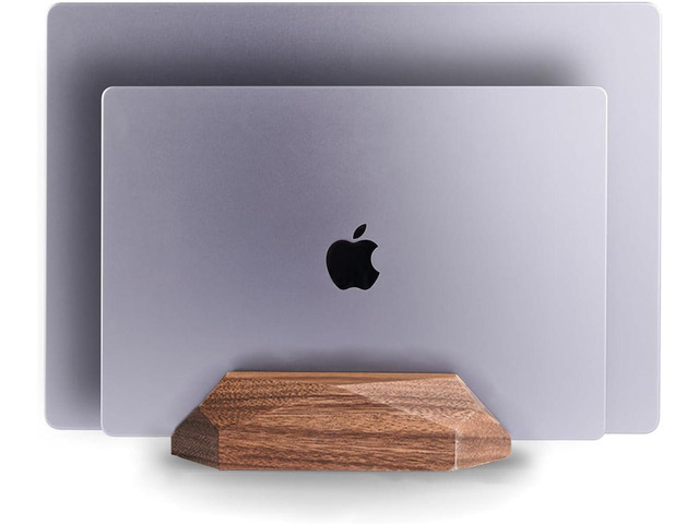 Dual Laptop Holder Adjustable Vertical Laptop Stand, 2 Slots MacBook Stand Wood,Wooden Laptop Stand,Vertical Laptop Holder for Desk, Widen Dock...