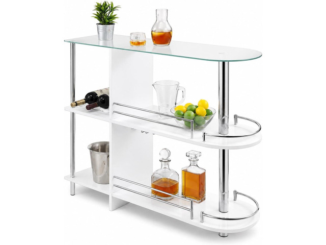Kings Brand Furniture Bar Table with Two Tempered Glass Shelves, White