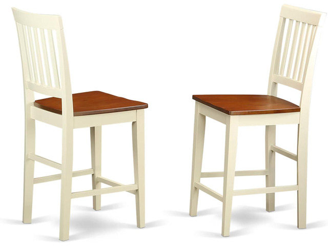 East West Furniture VNS-WHI-W Vernon Counter Height Bar Stool - Pub Height Wooden Chairs, Set of 2, Buttermilk & Cherry