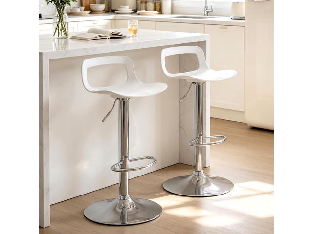 NOBPEINT NOB Contemporary Chrome Air Lift Adjustable Swivel Bar Stool (White, Set of 2)