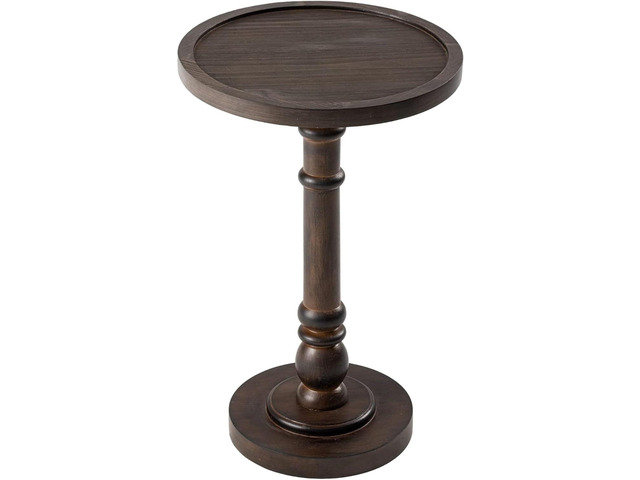 COZAYH Traditional Rustic Pedestal Table, Round Tray Top End Table with Farmhouse Style Distressed Finish for Small Spaces, Dark Brown