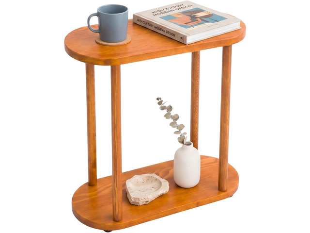 Oval Solid Wood Slim Side Table, Chestnut, Large