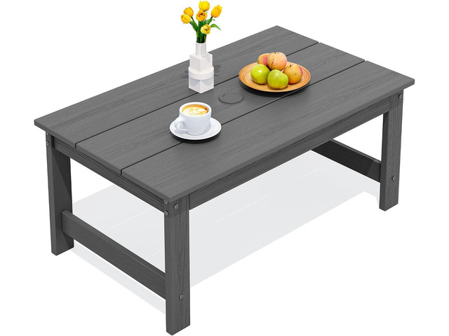 SERWALL HDPE Patio Coffee Table, Rectangle Outdoor Coffee Table, All-Weather Coffee Side Table for Balcony, Poolside, Deck, Garden, Gray