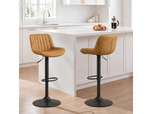 Volans Bar Stools Set of 2, Mid Century Modern Counter Stools Faux Leather Swivel Adjustable Height, Barstools Bar Height Set of 2 Chair with Back,...