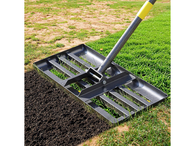 Lawn Leveling Rake, 62 Inch Adjustable Long Handle Leveling Rake, Black Heavy Duty & 1 Inch Diameter Stainless Steel Handle Lawn Rakes, Lawn...