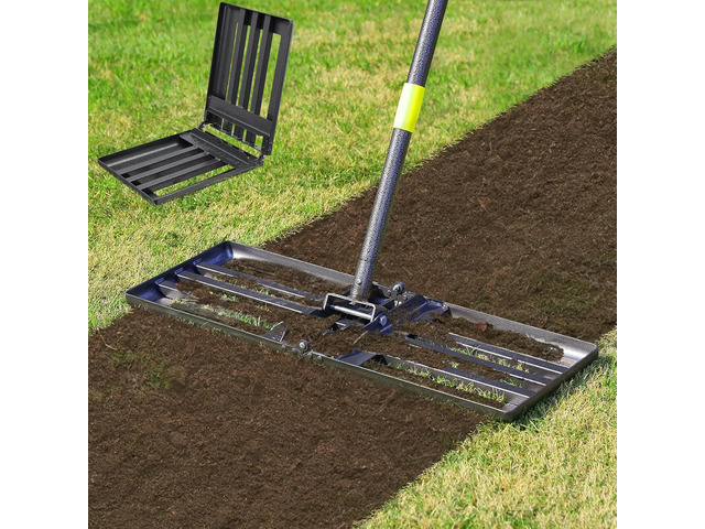 Lawn Leveling Rake,Folding 30x10 Inch Ground Plate,70 Inch Adjustable Long Handle Yard Level Tool with Curved Edge,Heavy Duty Landscaping Lawn...