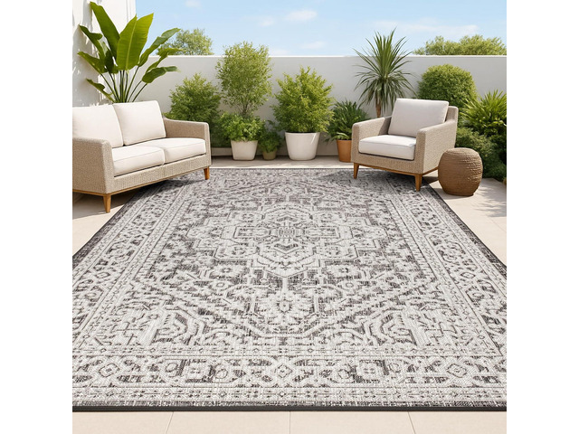 JONATHAN Y Medallion Weave Indoor Outdoor Area Rug 3X5 Gray/Black, Sinjuri Textured for Backyard, Patio, Porch, Easy-Cleaning, High Traffic,...