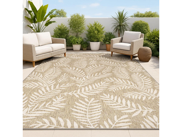 JONATHAN Y Palm Frond Indoor Outdoor Area Rug 3X5 Brown/Beige, Nevis for Backyard, Patio, Porch, Easy-Cleaning, High Traffic, Pet-Friendly,...