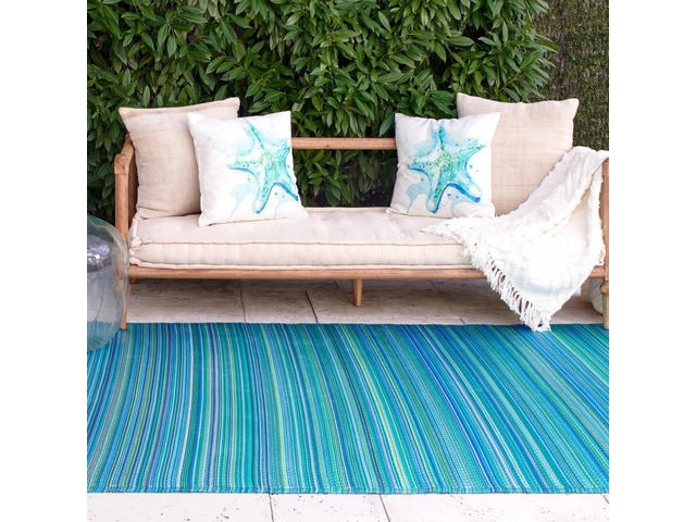 Fab Habitat Outdoor Rug - Waterproof, Fade Resistant, Crease-Free - Premium Recycled Plastic - Striped - Patio, Deck, Porch, Balcony, Laundry Room...