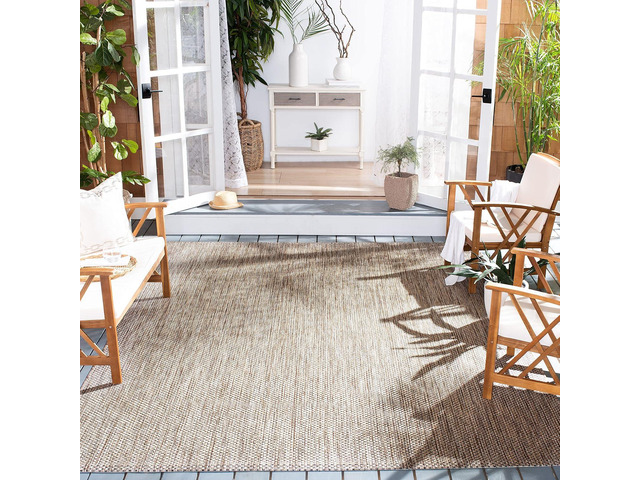 SAFAVIEH Washable Rug Outdoor Courtyard Collection - 9' Square, Natural & Black, Non-Shedding & Easy Cleaning, Ideal for Patio, Backyard, Mudroom...