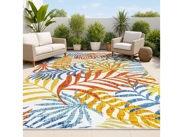 JONATHAN Y Tropics Palm Leaves Indoor Outdoor Area Rug 3X5 Cream/Orange