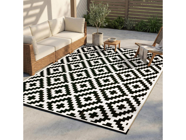 FH Home Outdoor Camping Rug - Waterproof, Fade Resistant, Reversible - Premium Recycled Plastic - Geometric - Large Patio, Deck, Sunroom, RV -...