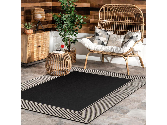 Nuloom Asha Black/Ivory, 5' x 8', Casual, Striped Border, Soft and Cozy, High Traffic, Stain Resistant, Easy Clean, Durable Area Rug for...