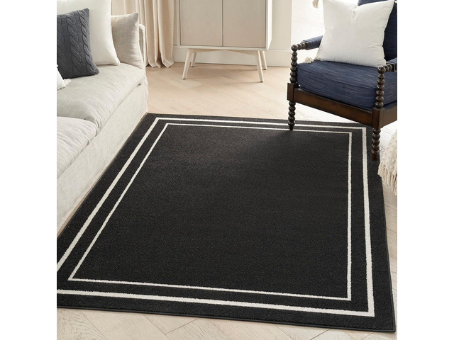 Nourison Home Nourison Essentials Black Ivory 5' x 7' Area Rug - Easy Clean, Non Shedding, Bed Room, Living Room, Dining Room, Kitchen (5' x 7')