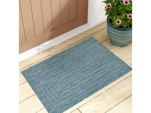 Adiva Rugs Outdoor Indoor Area Rug, Weather Resistant, Easy to Clean, Stain Resistant Floor Mat for Dining Room, Backyard, Deck, Patio (Aqua Weiss,...