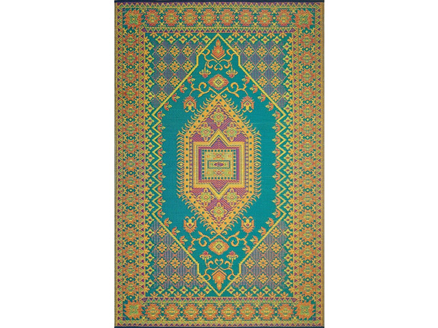 Mad Mats Traditional Outdoor Rug, Reversible Plastic Mat (5' x 8', Oriental Turkish - Aqua) for Patio, Porch, Poolside, Mudroom, Camping, RV, Deck