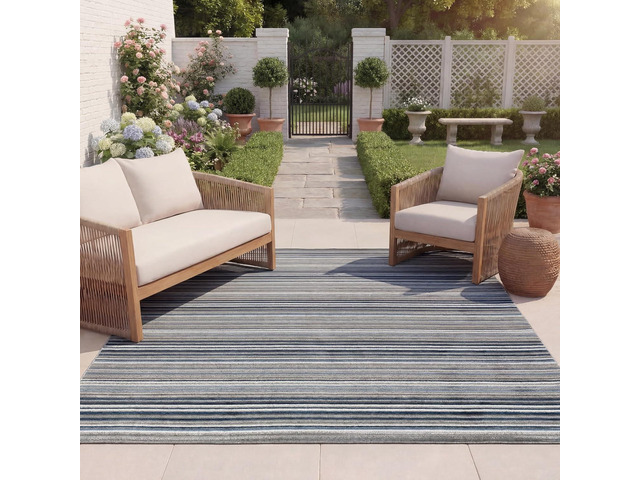 SAFAVIEH Washable Rug Outdoor Cabana Collection - 8' x 10', Grey & Blue, Non-Shedding & Easy to Clean, Ideal for Patio, Backyard, Mudroom (CBN323F)