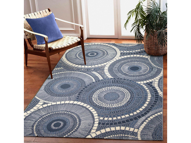 Liora Manne Marina Indoor/Outdoor Power Loomed Synthetic Blend Low Profile Area Rug - Transitional Geometric Casual Medallion Colorful (Circles...