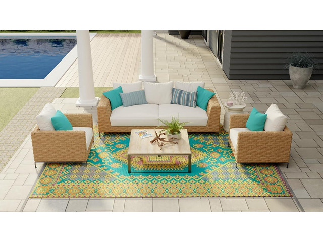 Mad Mats Outdoor Rug, Reversible Plastic Mat for Patio, Porch, Deck, Kitchen & Bath, Turkish, 6' x 9', Aqua