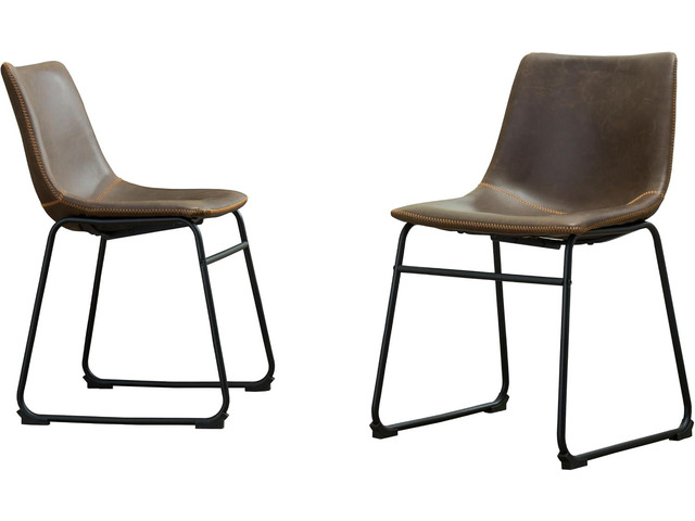 Roundhill Furniture Lotusville Vintage PU Leather Dining Chairs, Set of 2, Antique Brown