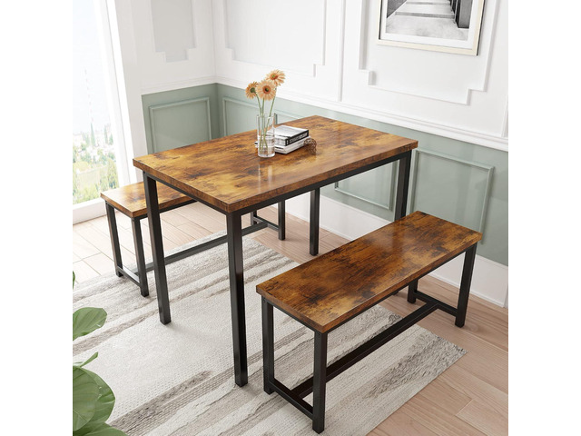 AWQM Dining Table Set with Two Benches, Kitchen Table Set for 4-6 Persons, Kitchen Table of 43.4 x 23.7 x 28.6 Inches, Bench of 38.6 x 11.9 x 17.6...