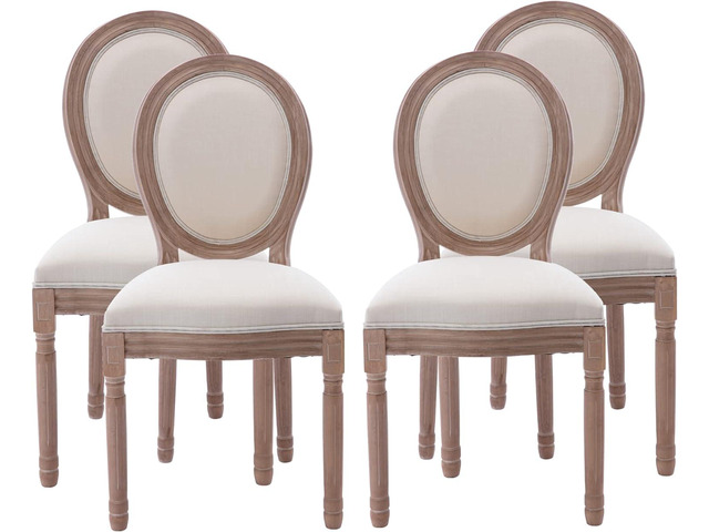 Nrizc French Country Dining Chairs Set of 4, Farmhouse Fabric Chairs with Round Back, Solid Wood Legs, Oval Side Chairs for Kitchen/Bedroom/Dining...