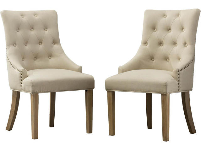 Roundhill Furniture Button Tufted Solid Wood Wingback Hostess Chairs with Nail Heads, Set of 2, Tan, White, 'Tan, 24D x 22W x 39H in
