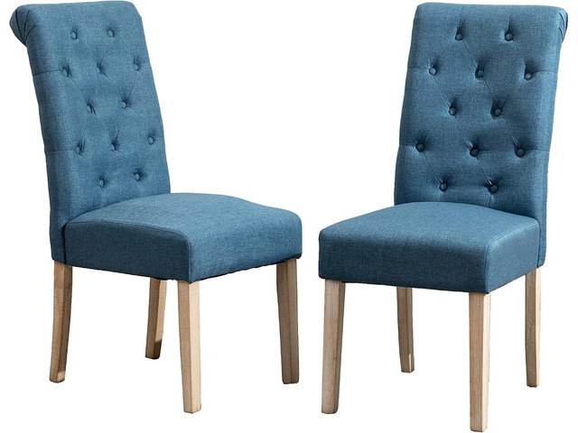 Roundhill Furniture Habit Solid Wood Tufted Parsons Dining Chair (Set of 2), Blue