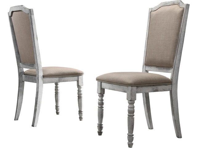 Roundhill Furniture Iris Turned Leg Wood Dining Chair, Set of 2, Weathered White
