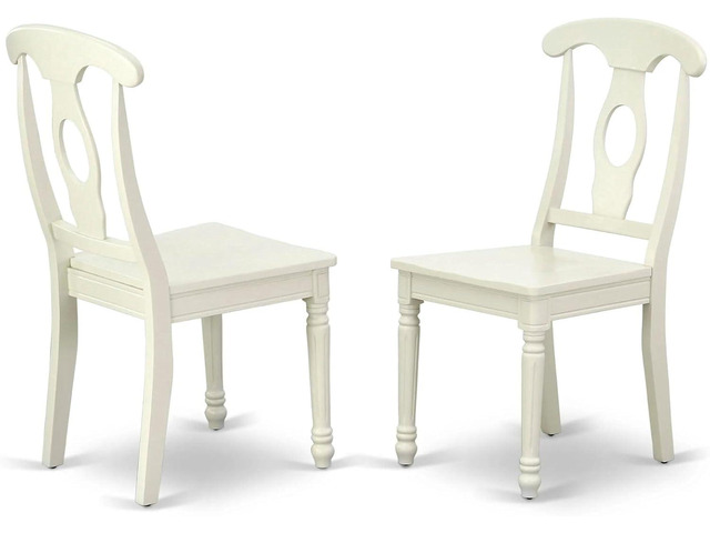East West Furniture KEC-LWH-W Kenley Dinette Chairs - Napoleon Back Solid Wood Seat Kitchen Chairs, Set of 2, Linen White