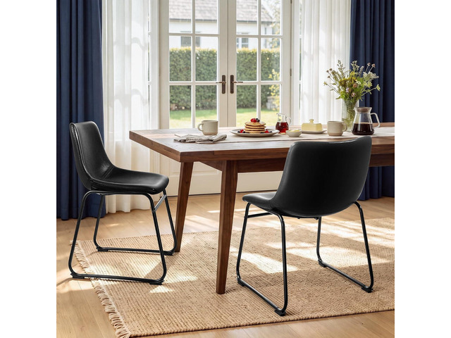 LEMBERI Faux Leather Bar Stools Set of 2, 18 Inch Modern Kitchen & Dining Room Chairs with Backrest and Metal Legs, Comfortable Upholstered Seat
