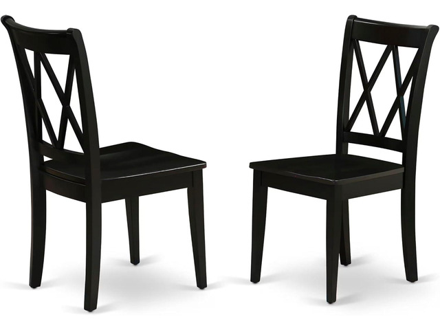 East West Furniture CLC-BLK-W Clarksville Dining Chairs - Double Cross Back Wooden Seat Chairs, Set of 2, Black