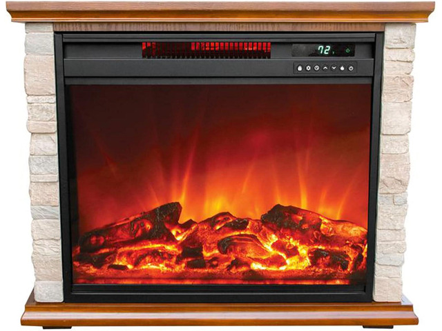 LifeSmart Electric Fireplace Heater w/ 3 Heating Elements, 1500W, Faux Stone & Oak Wood - Mounted Indoor Infrared Heater for Home, Bedroom, and...