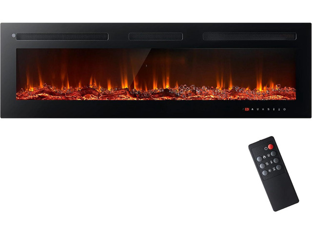 oneinmil Electric Fireplace, 50 inch Wide Recessed/Wall Mounted Electric Fireplace, Remote Control with Timer 12 Adjustable Color Flame, Remote...