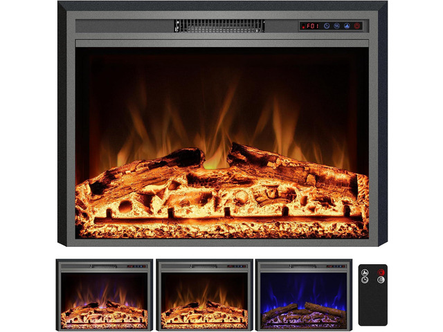 Electric Fireplace, 25' Electric Fireplace Inserts, Recessed Fireplace Heater with Remote Control, Adjustable Flame Colors, Timer & Overheating...