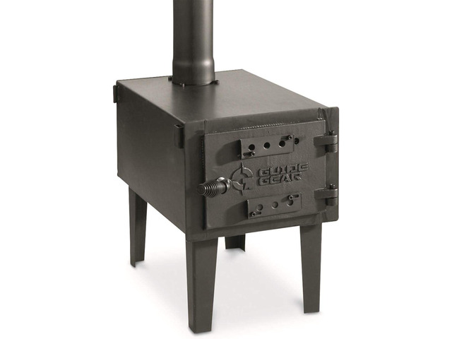 Guide Gear Outdoor Wood Burning Stove; Portable with Chimney Pipe for Cooking and Camping
