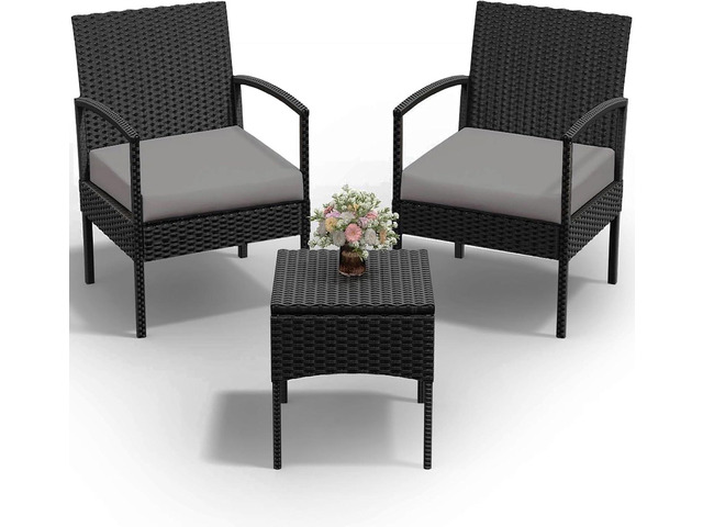 PROHIKER 3 PCS Patio Rattan Conversation Bistro Chairs Set, Outdoor Patio Furniture Wicker Bistro Set with Coffee Table for Garden Porch Balcony...