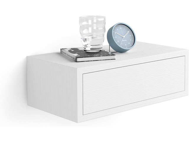 Mobili Fiver, Riccardo Floating nightstand, Ashwood White, 17.7' x 9.8' x 6.1 ', Melamine-Finished, Modern Bedside Table, End Table, Italian Furniture