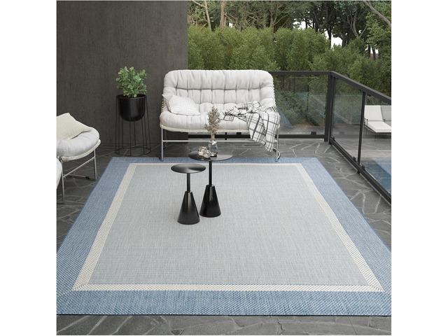 Couristan Recife Indoor Outdoor Rug - Stria Texture 2' x 3'7' Rectangle in Blue, Hose Washable, Low Pile, Pet- Kid Friendly Home Decor for Living...