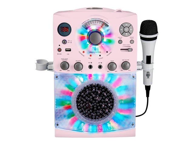 Portable Karaoke Machine for Adults & Kids with Wired Microphone, Rose Gold/Frosted Pink - Built-In Karaoke Speaker, Bluetooth with LED Disco...