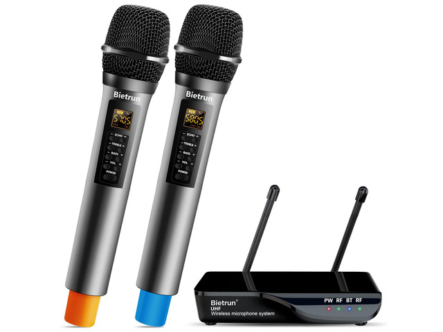 Wireless Microphone with Echo/Treble/Bass, UHF 160ft Range, Dual UHF Cordless Dynamic Mic Handheld Microphone System for Home Karaoke, Meeting,...