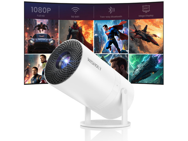 WISHOLY Mini Projector with WiFi and Bluetooth, Portable Movie Projector with 180° Rotatable, 1080P HD Supported, Auto Vertical Keystone,...