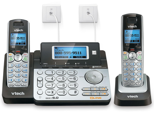 DS6151-2 2-Line Expandable Cordless Phone System, 2 Handsets Digital Answering System, Caller ID, DECT 6.0, Home & Small Business, Black/Silver