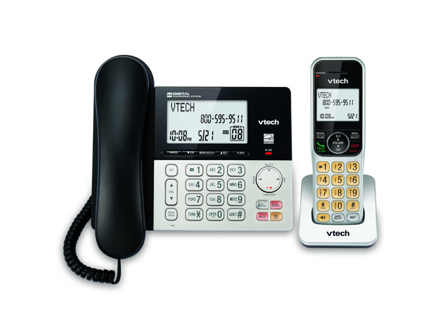 VG208 DECT 6.0 Corded/Cordless Phone with Answering Machine, Call Blocking, Caller ID, Large Backlit Display, Full-Duplex Speakerphone - Silver/Black