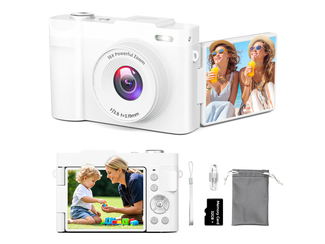 4K Digital Camera for Photography, Small Vlogging Camera with Flip Screen for YouTube, 50MP 16X Zoom, Portable Travel Cameras with 32GB SD Card for...