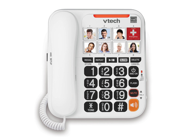 SN1127 Amplified Corded Senior Phone with Answering Machine, 8 Photo Speed Dial, 90dB Loud Ringer, Big Buttons