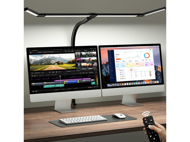 LED Desk Lamp with Clamp, 42-Inch 4-Panel Light for Dual Monitors 1800 Lumens, 4 Adjustable Panels, 5 Color Temps, 5 Brightness Levels, Remote,...